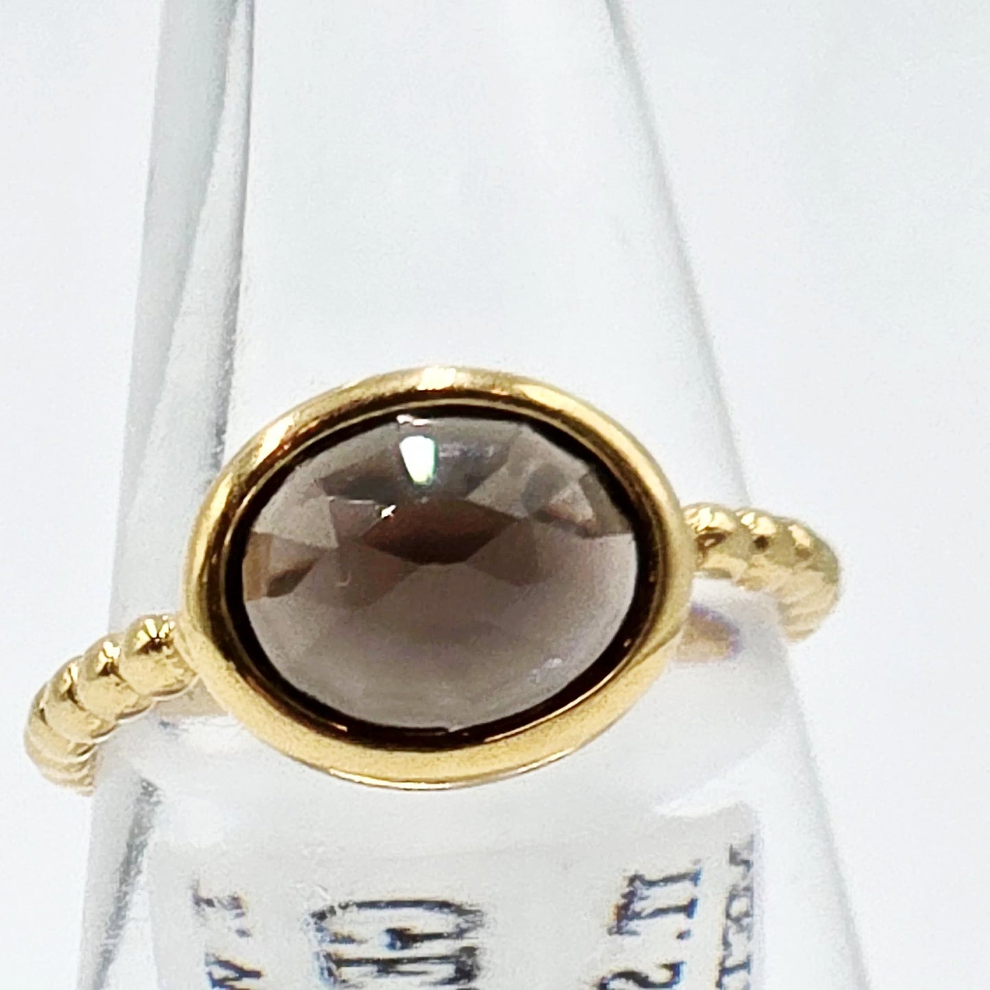 Smoky Quartz Faceted Dome Ring Rope Band Gold Vermeil Sterling Silver Solitaire Size 6