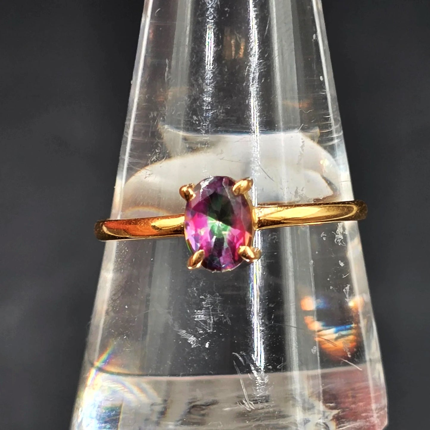 Mystic Quartz Ring .75ct Gold Vermeil Sterling Silver Solitaire Size 10 - Elevated Metaphysical