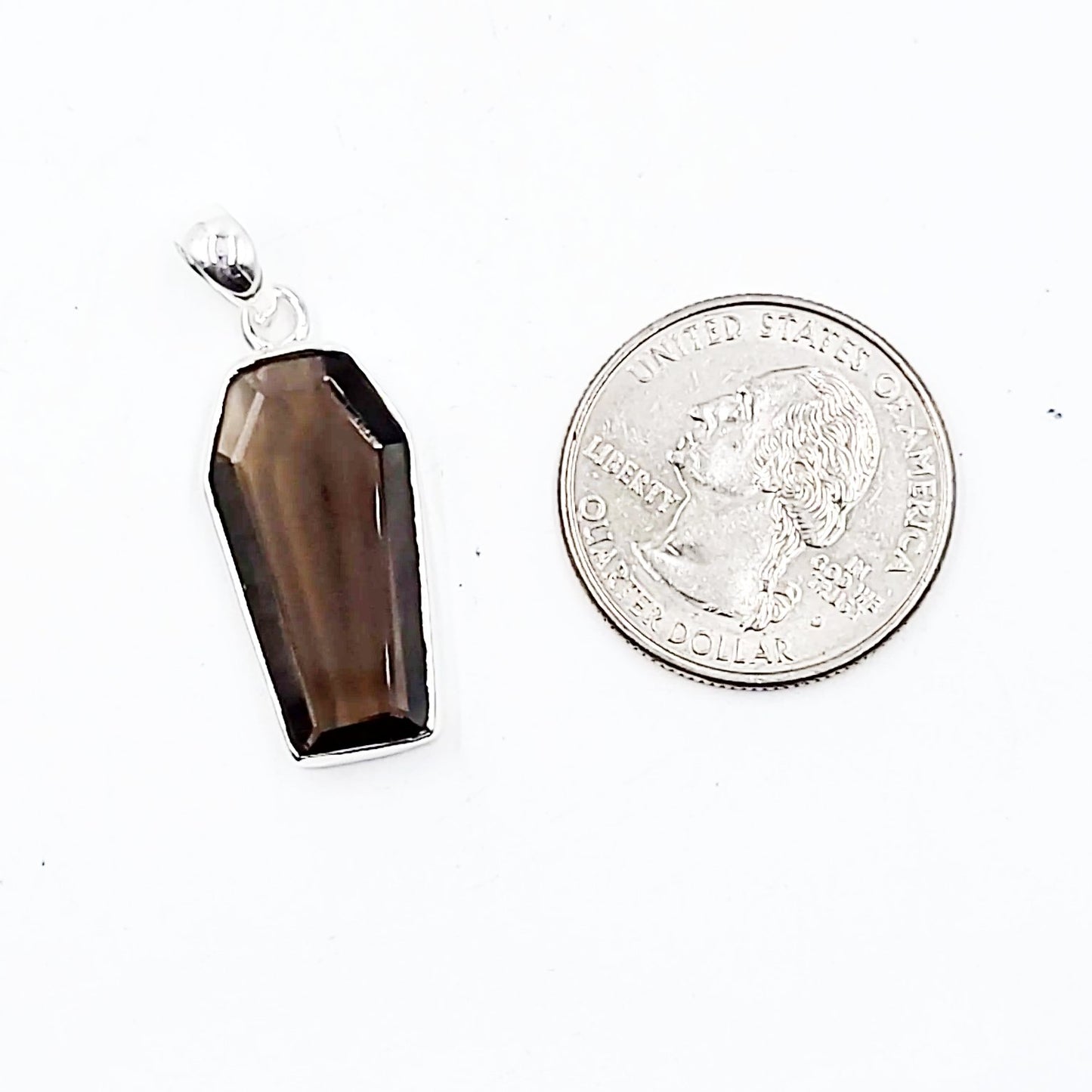Smoky Quartz Coffin Pendant Sterling Silver Charm - Elevated Metaphysical