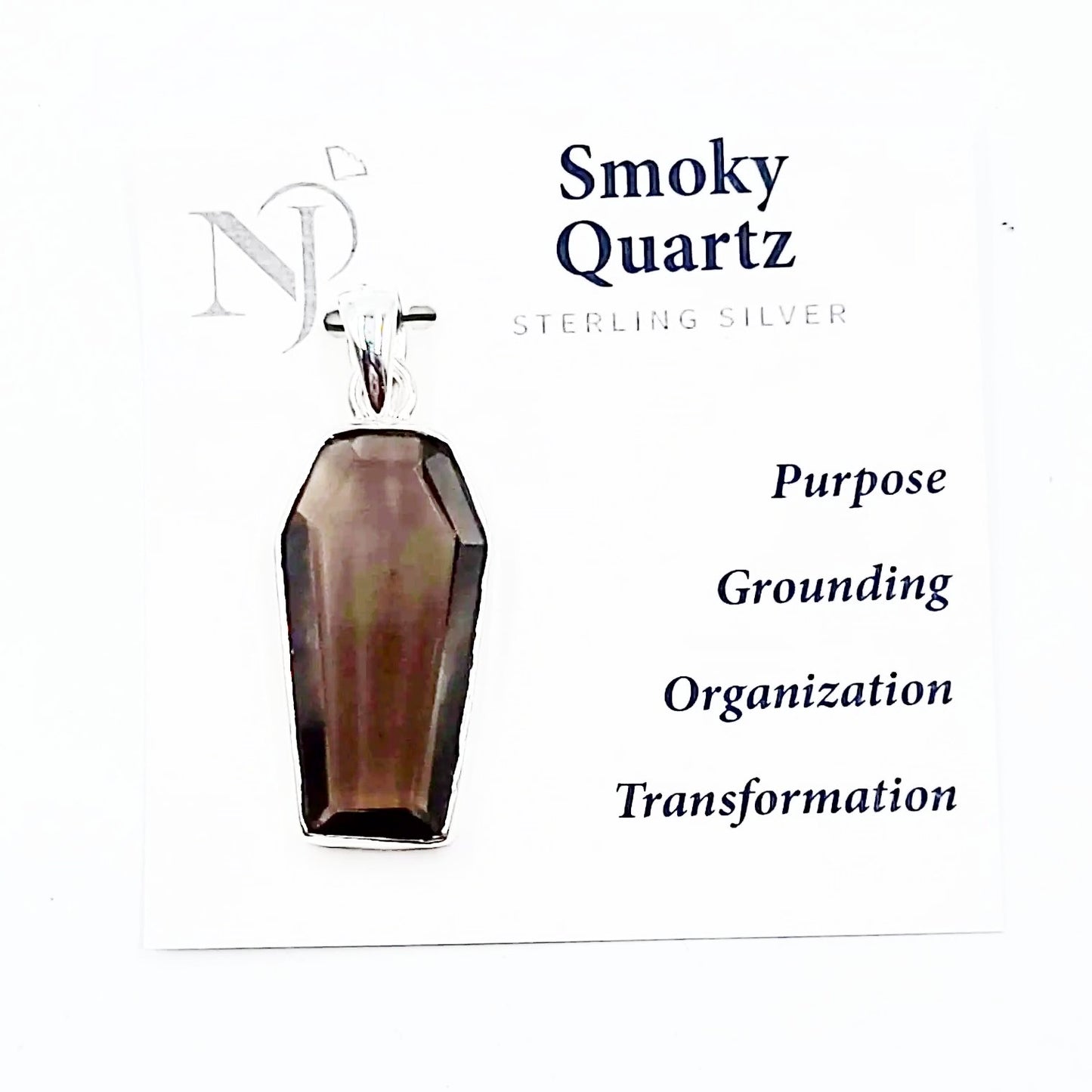 Smoky Quartz Coffin Pendant Sterling Silver Charm - Elevated Metaphysical