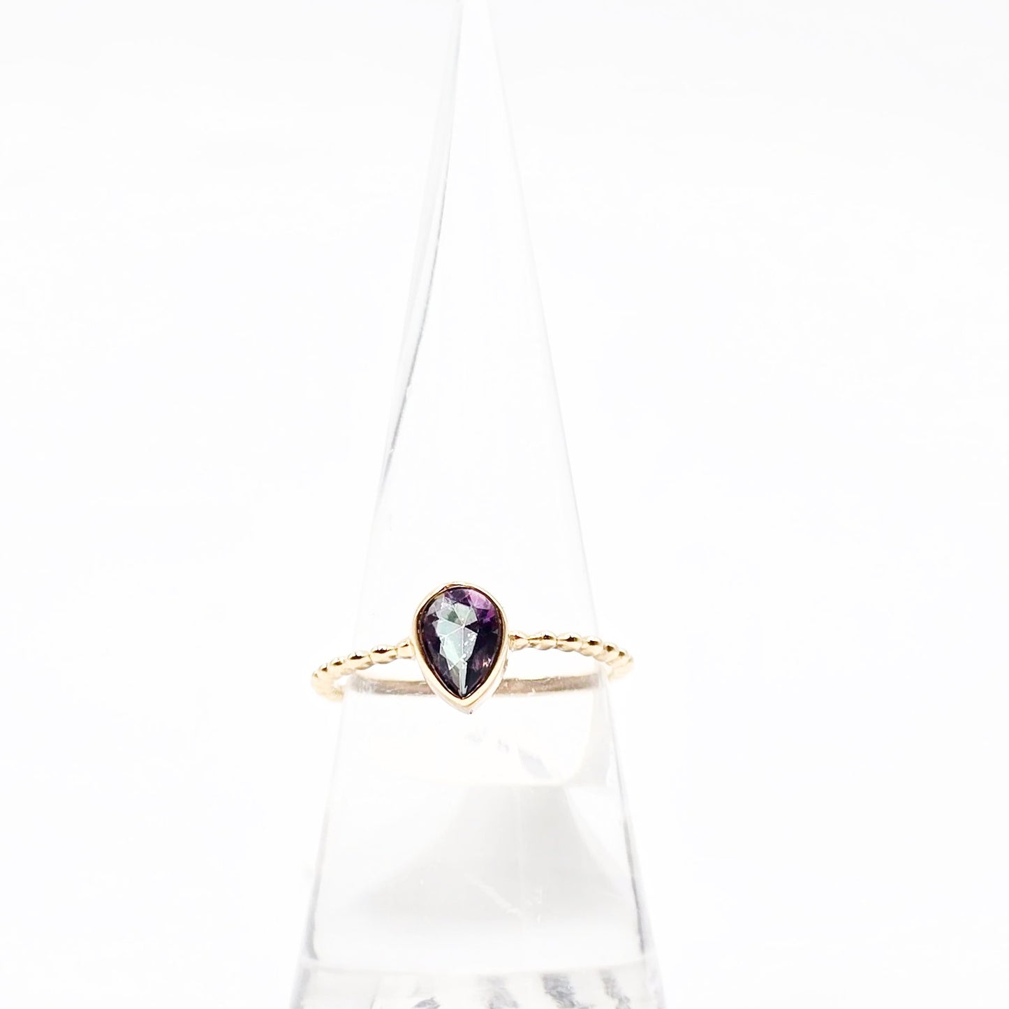 Mystic Quartz Pear Ring .75ct Rope Band Gold Vermeil Sterling Silver Solitaire Size 8