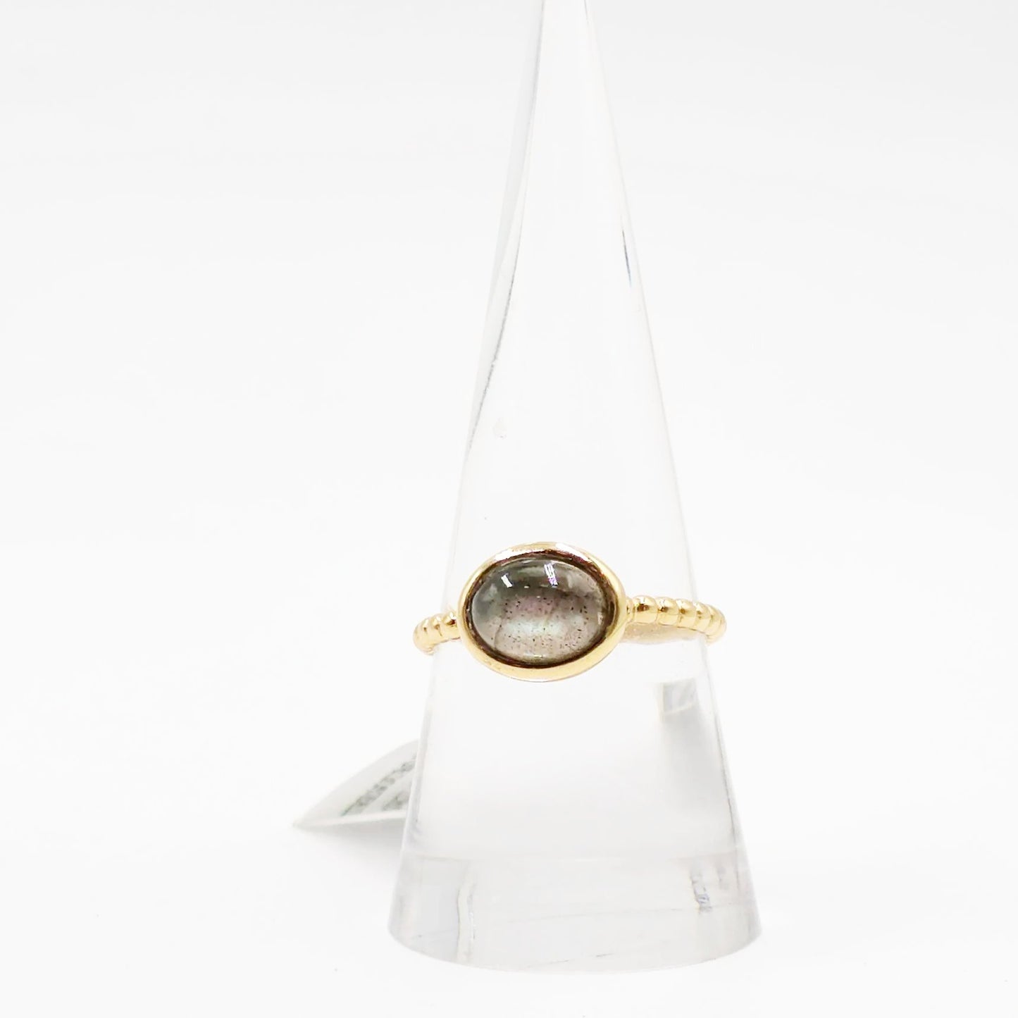 Labradorite Dome Ring Rope Band Gold Vermeil Sterling Silver Solitaire Size 9 - Elevated Metaphysical