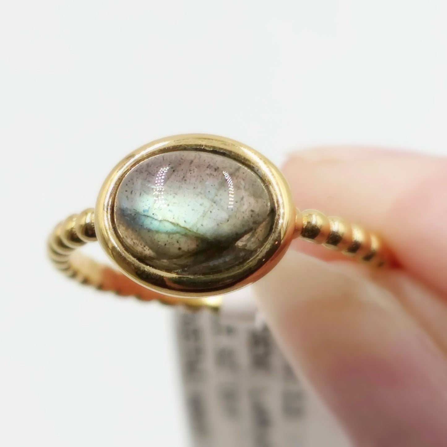 Labradorite Dome Ring Rope Band Gold Vermeil Sterling Silver Solitaire Size 9 - Elevated Metaphysical