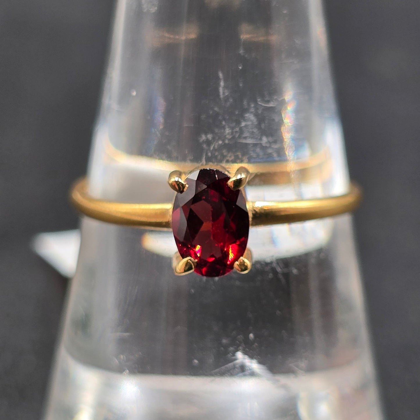 Garnet Ring .75ct Gold Vermeil Sterling Silver Solitaire Size 9 - Elevated Metaphysical