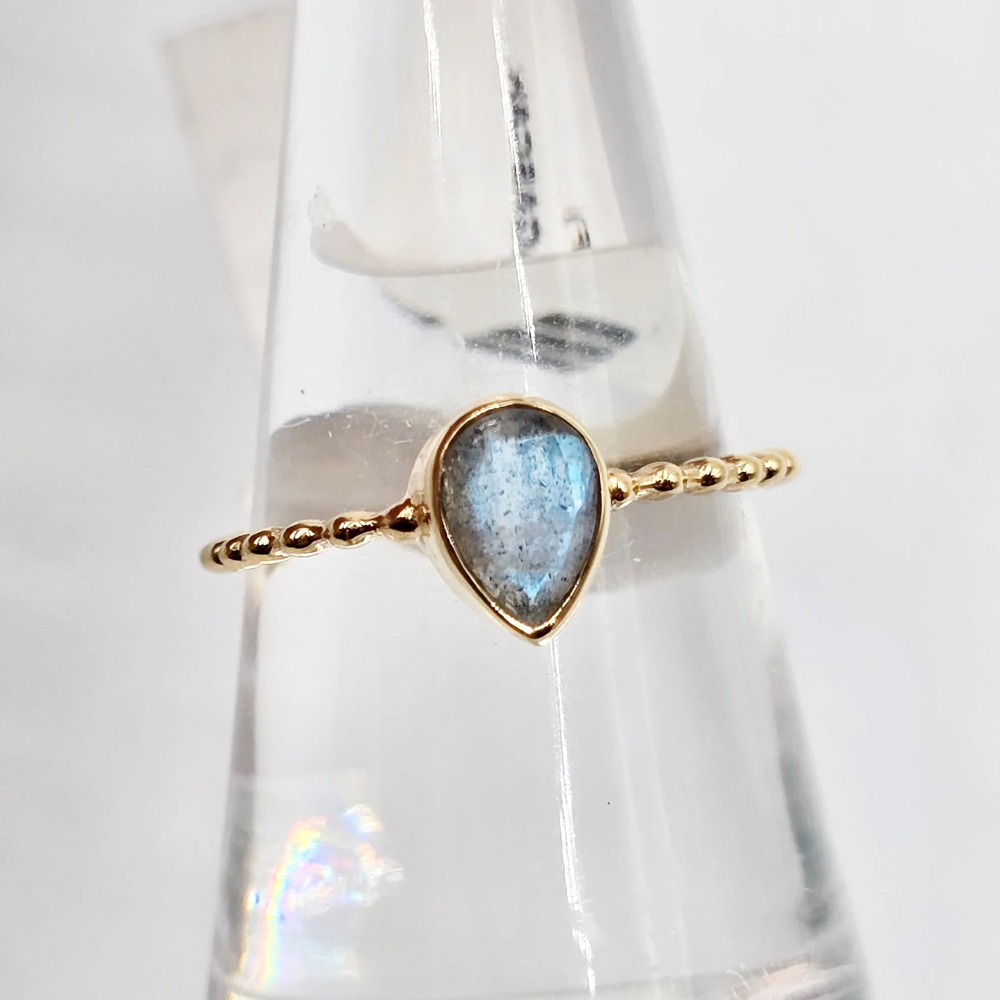 Labradorite Ring 1ct Rope Band Gold Vermeil Sterling Silver Solitaire Size 8 - Elevated Metaphysical