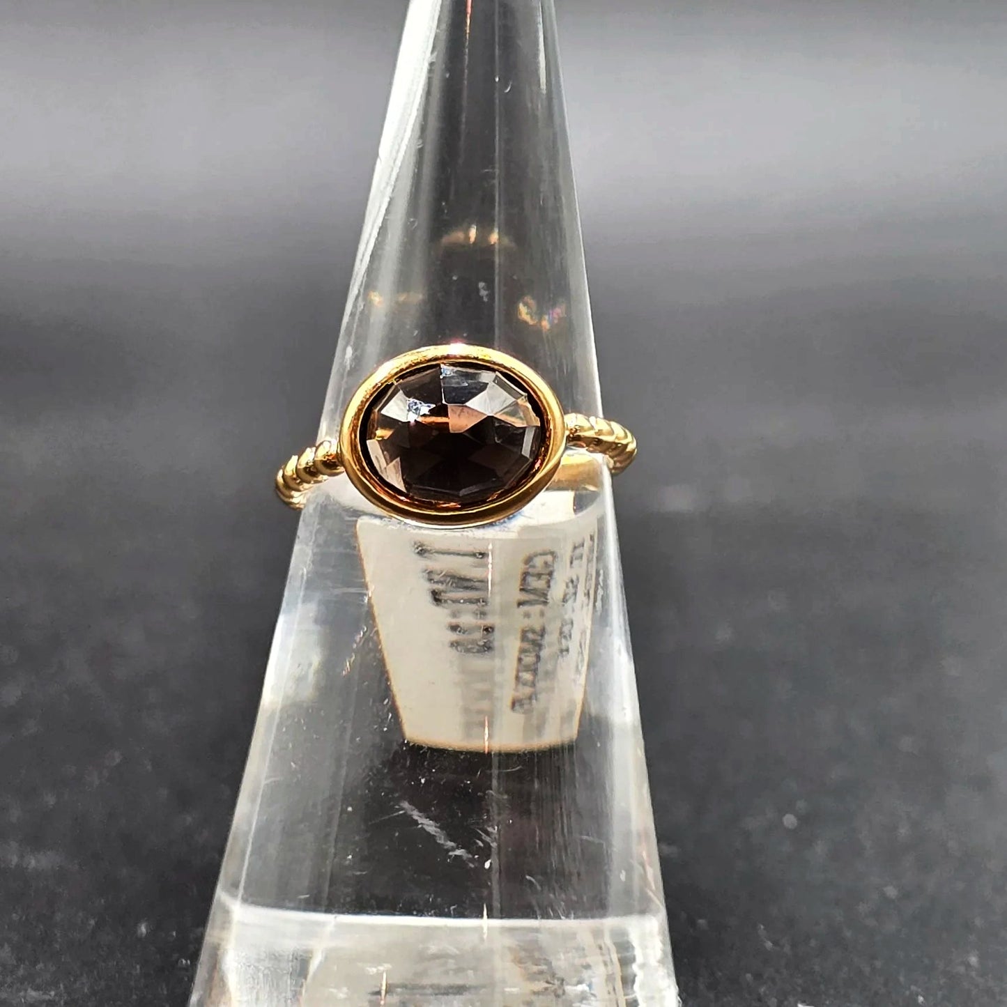 Smoky Quartz Faceted Dome Ring Rope Band Gold Vermeil Sterling Silver Solitaire Size 6