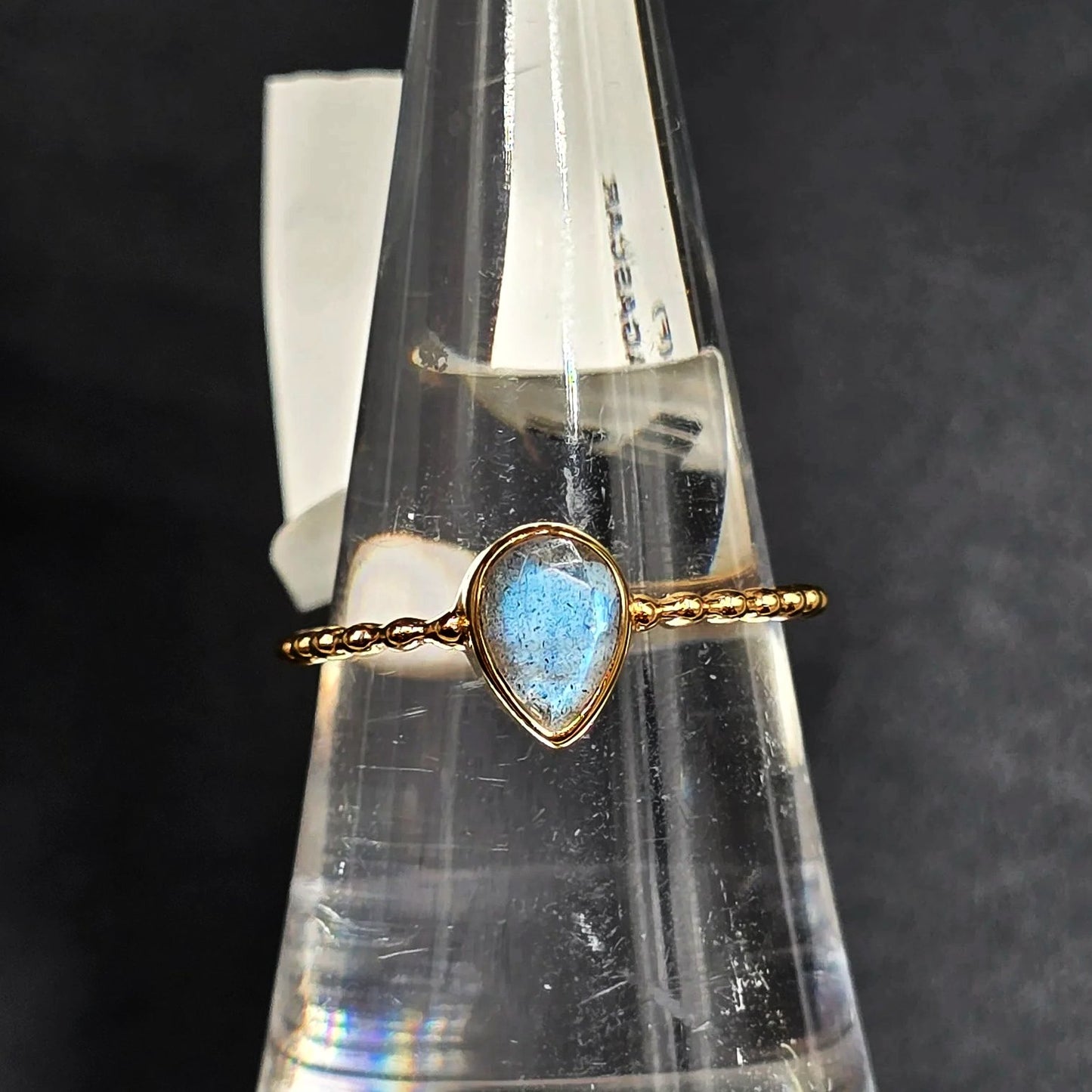 Labradorite Ring 1ct Rope Band Gold Vermeil Sterling Silver Solitaire Size 8 - Elevated Metaphysical