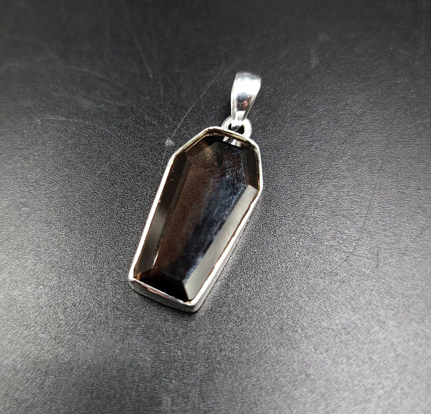 Smoky Quartz Coffin Pendant Sterling Silver Charm - Elevated Metaphysical
