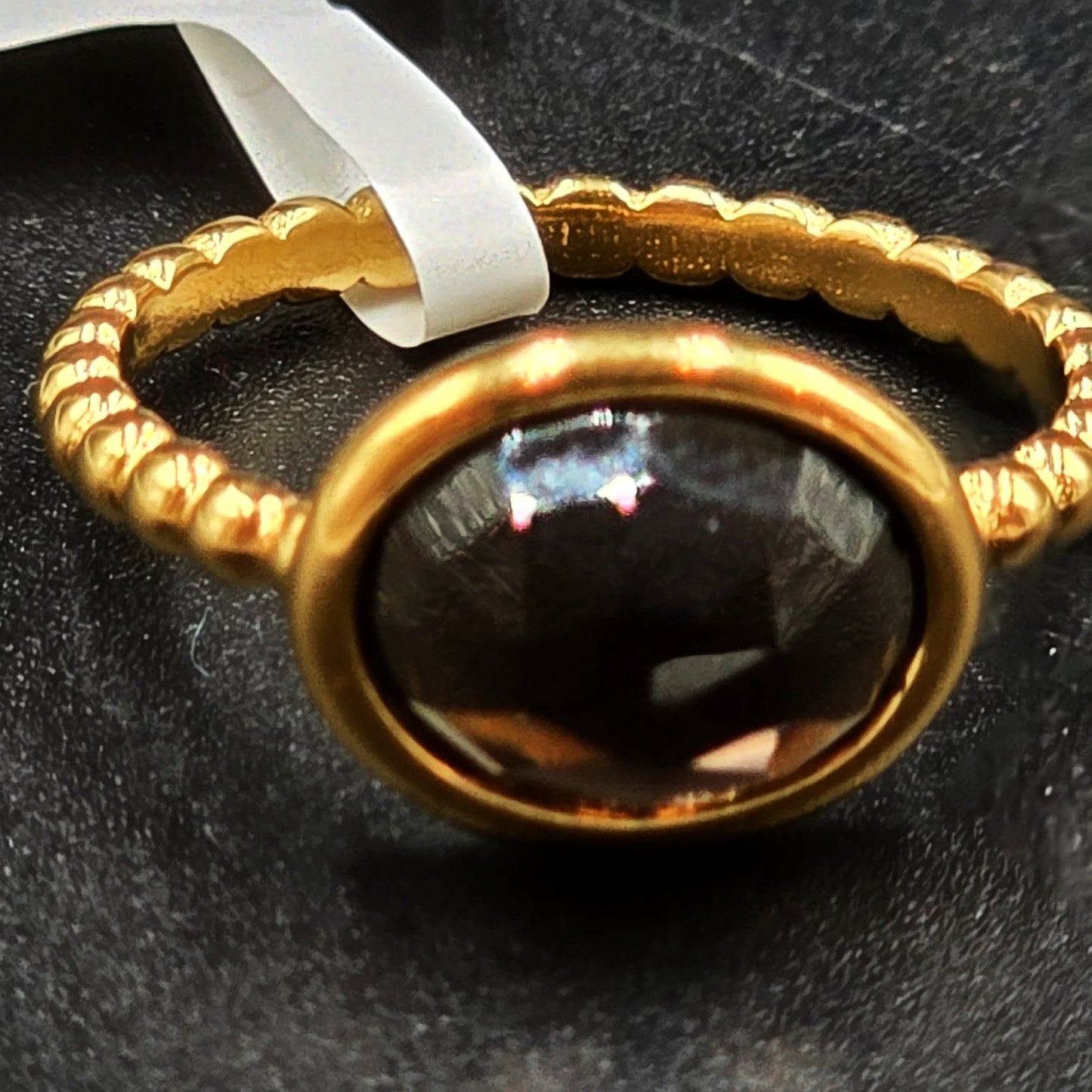 Smoky Quartz Faceted Dome Ring Rope Band Gold Vermeil Sterling Silver Solitaire Size 6