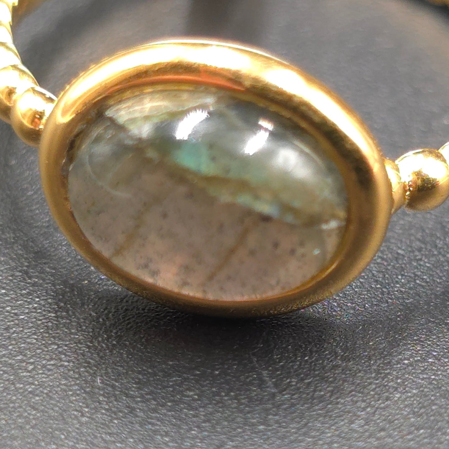 Labradorite Dome Ring Rope Band Gold Vermeil Sterling Silver Solitaire Size 9 - Elevated Metaphysical