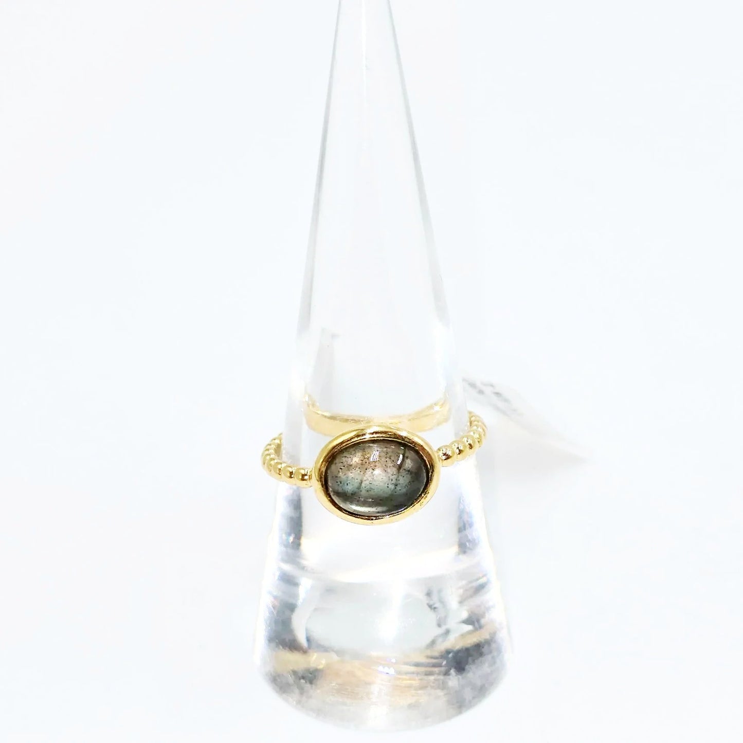 Labradorite Dome Ring Rope Band Gold Vermeil Sterling Silver Solitaire Size 9 - Elevated Metaphysical