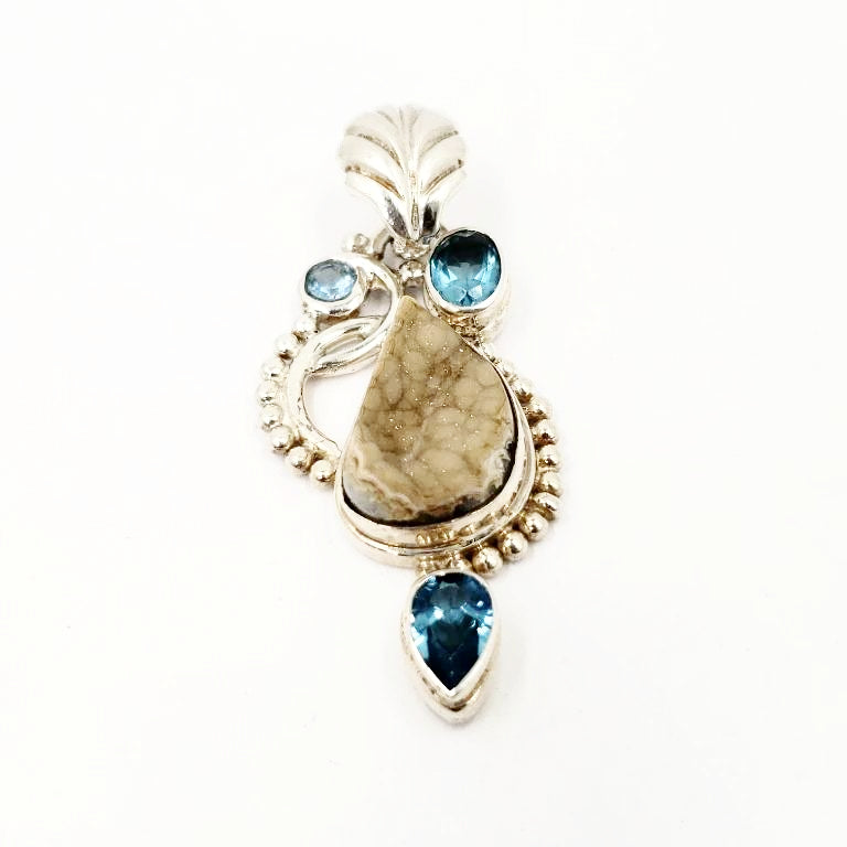 Sterling Silver Pendant White Druzy and Apatite - Elevated Metaphysical