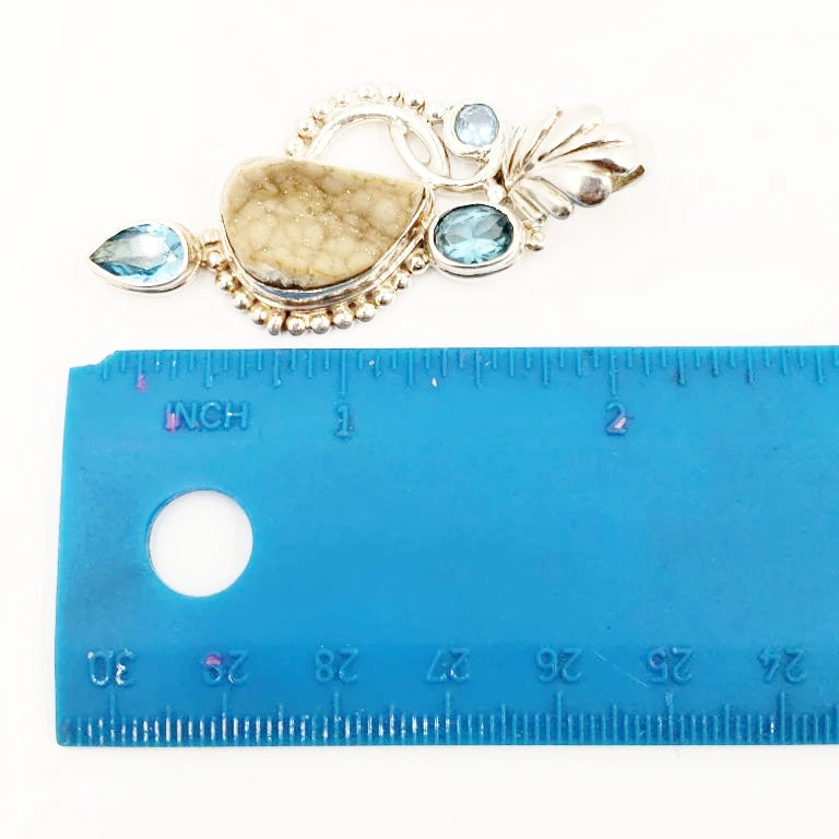 Sterling Silver Pendant White Druzy and Apatite - Elevated Metaphysical
