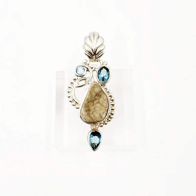 Sterling Silver Pendant White Druzy and Apatite - Elevated Metaphysical