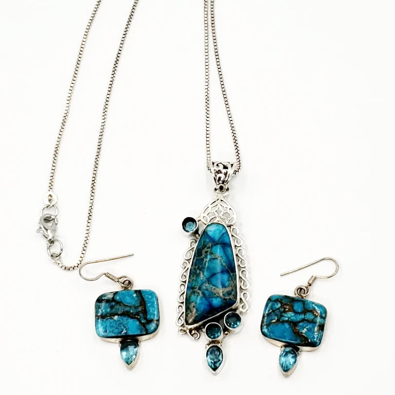 Sterling Silver Blue Apatite Necklace & Earring Jewelry Set