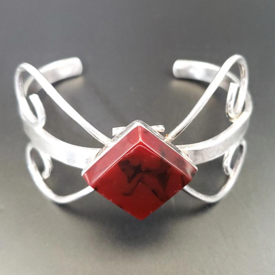 Jasper Sterling Silver Bracelet Cuff Vintage - Elevated Metaphysical