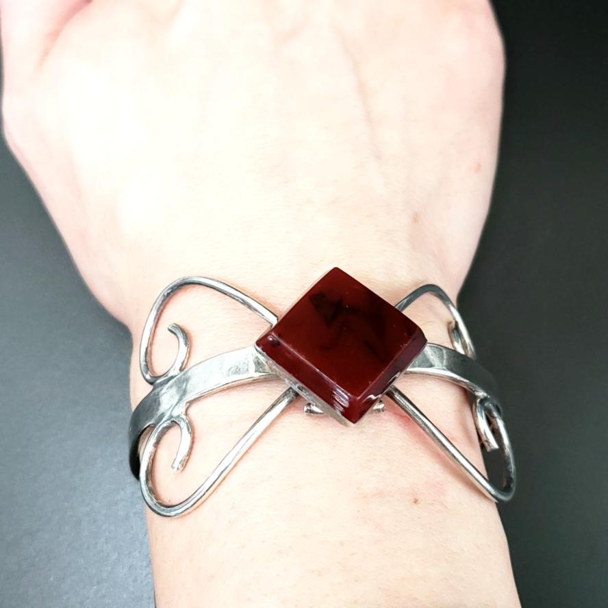 Jasper Sterling Silver Bracelet Cuff Vintage - Elevated Metaphysical
