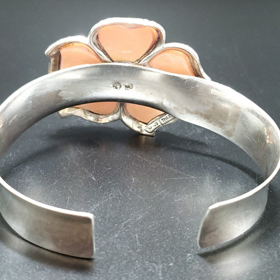 Peach NK Thailand Enamel Sterling Silver Flower Bracelet Cuff Vintage - Bracelet