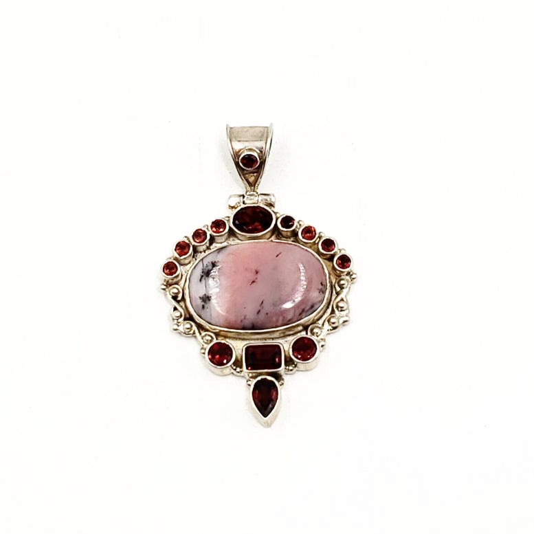 Rhodonite and Garnet Sterling Silver Pendant