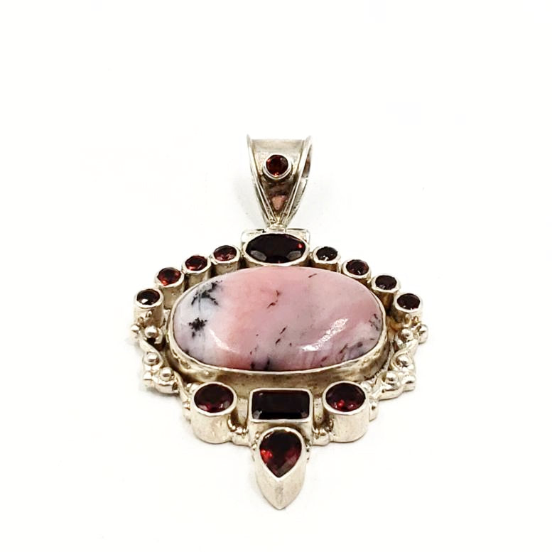 Rhodonite and Garnet Sterling Silver Pendant