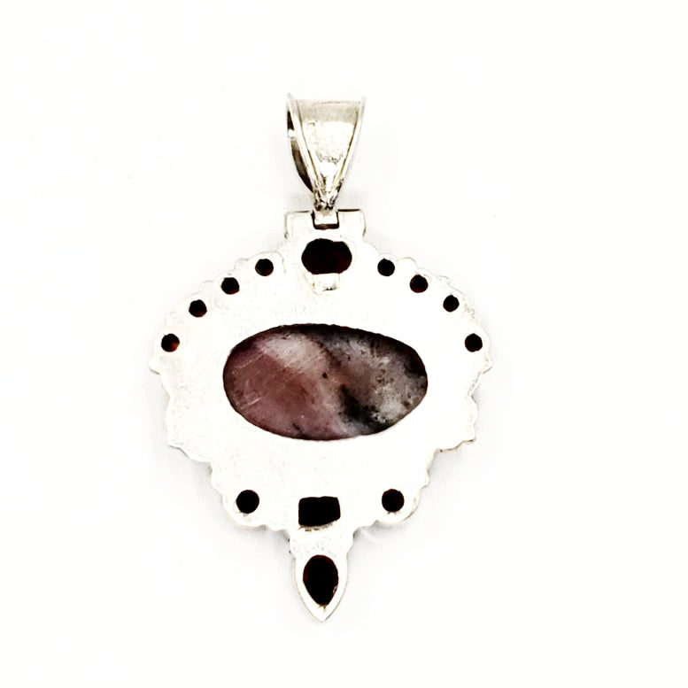 Rhodonite and Garnet Sterling Silver Pendant