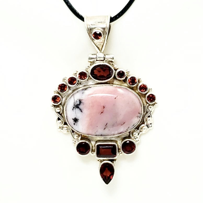 Rhodonite and Garnet Sterling Silver Pendant