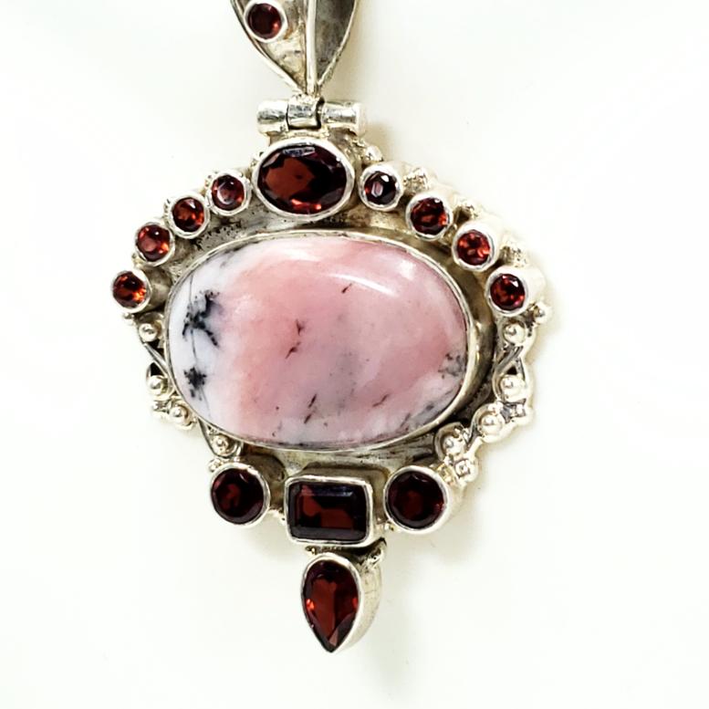 Rhodonite and Garnet Sterling Silver Pendant