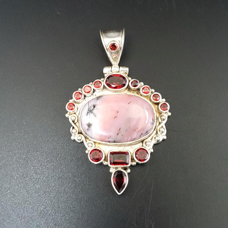 Rhodonite and Garnet Sterling Silver Pendant