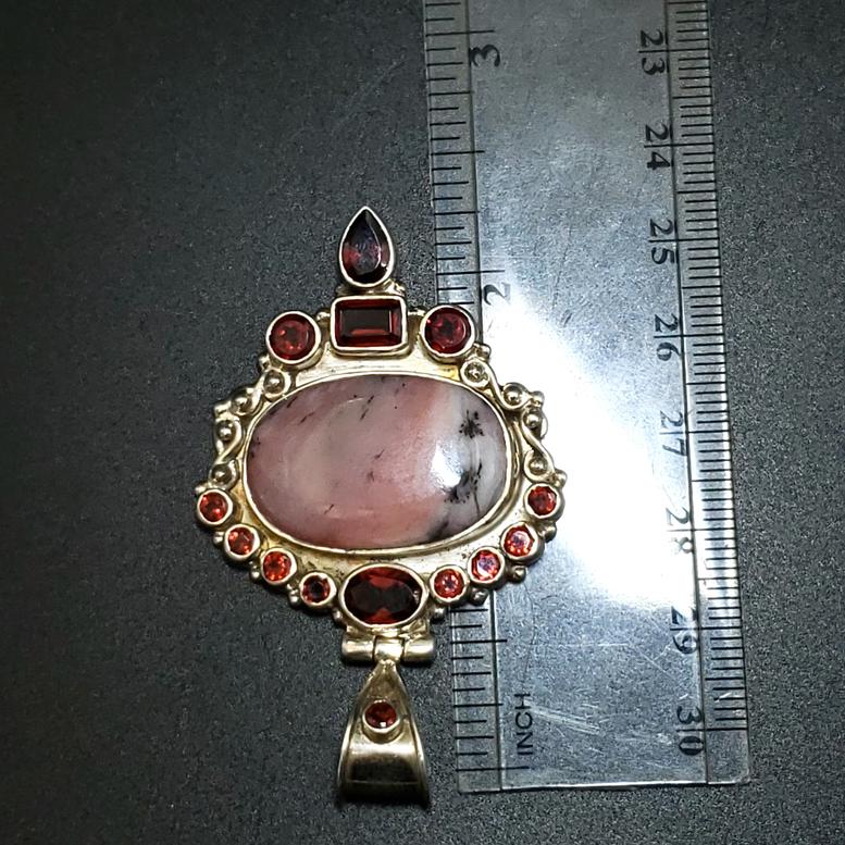 Rhodonite and Garnet Sterling Silver Pendant