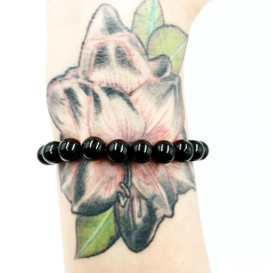 Black Tourmaline Bead Bracelet 8mm - Bracelet