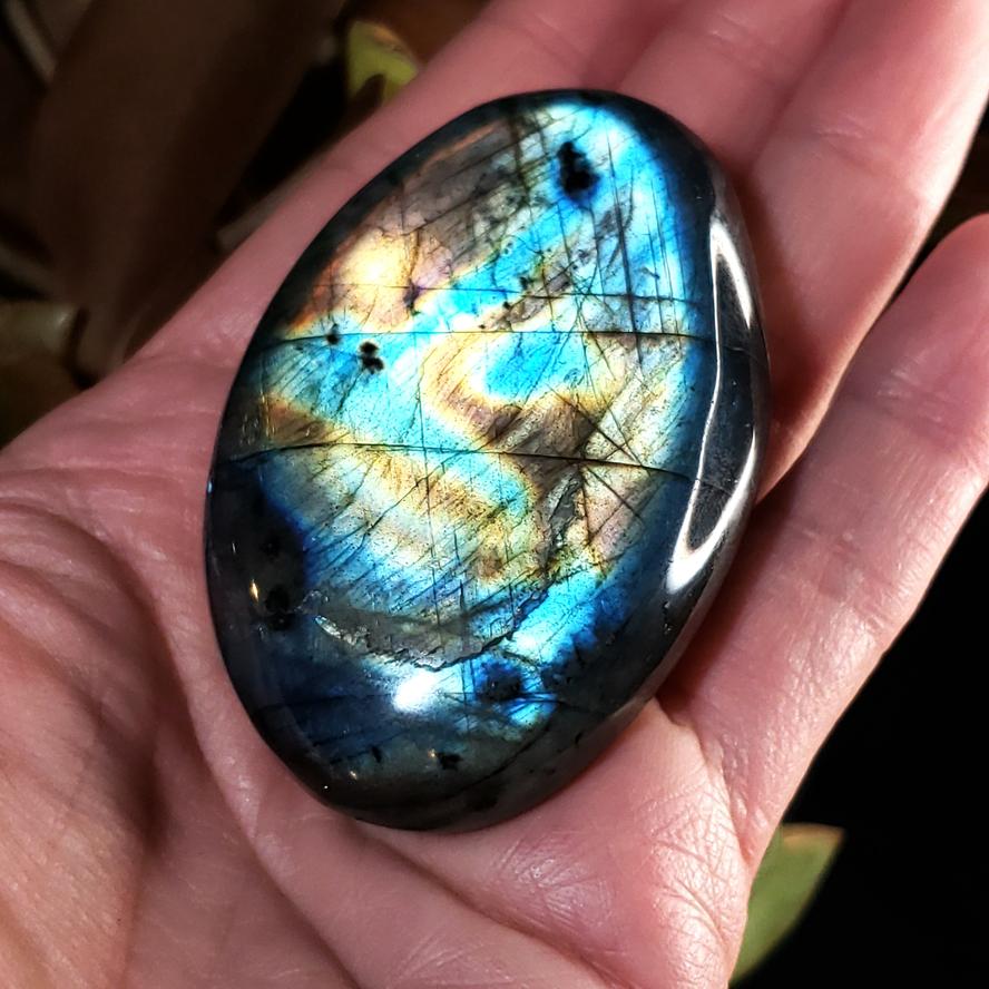 Labradorite Palm Stone Smooth Stone Blue Labradorite - Elevated Metaphysical