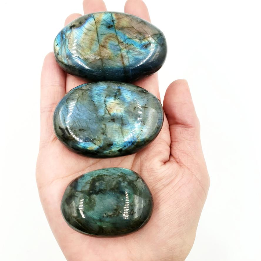 Labradorite Palm Stone Smooth Stone Blue Labradorite - Elevated Metaphysical