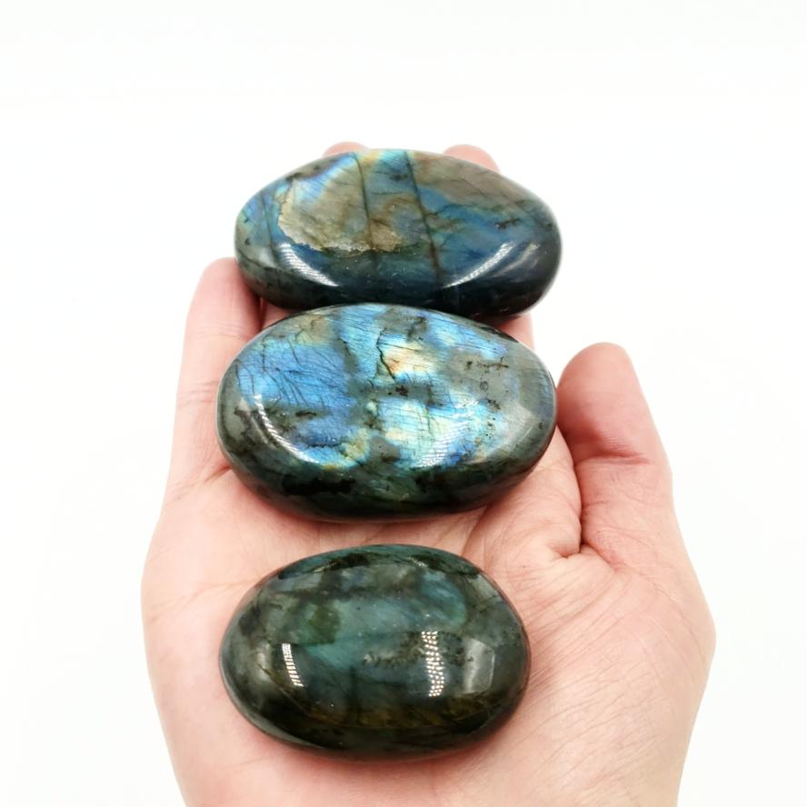 Labradorite Palm Stone Smooth Stone Blue Labradorite - Elevated Metaphysical