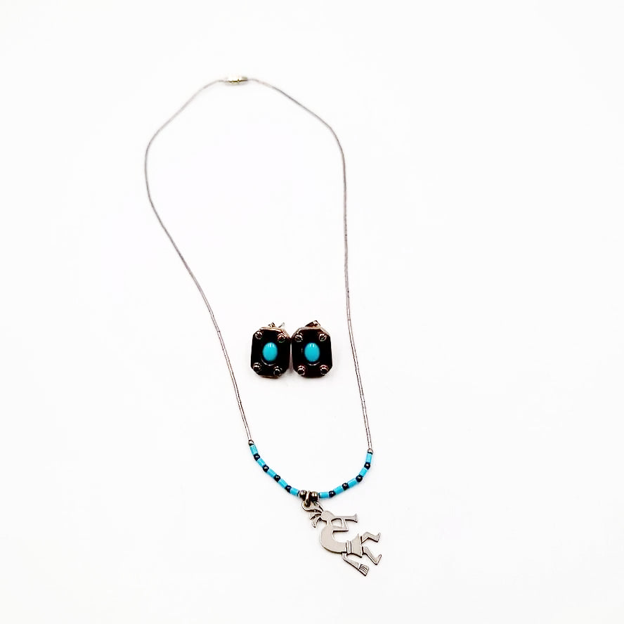 Turquoise Kokopelli Necklace & Earring Jewelry Set Sterling Silver - Elevated Metaphysical