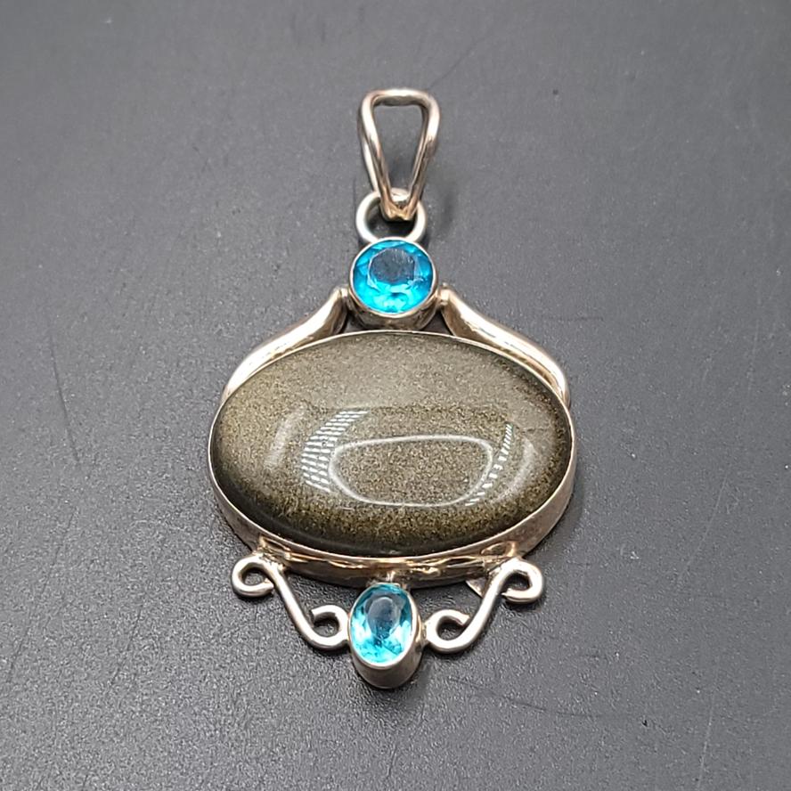 Gold Sheen Obsidian Pendant Sterling Silver - Elevated Metaphysical