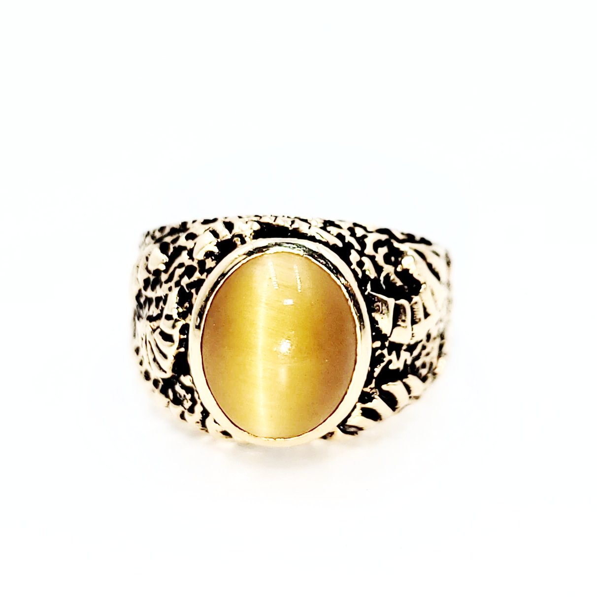 Chrysoberyl Cats Eye Ring 14kt Gold Leaf Nugget Ring - Elevated Metaphysical