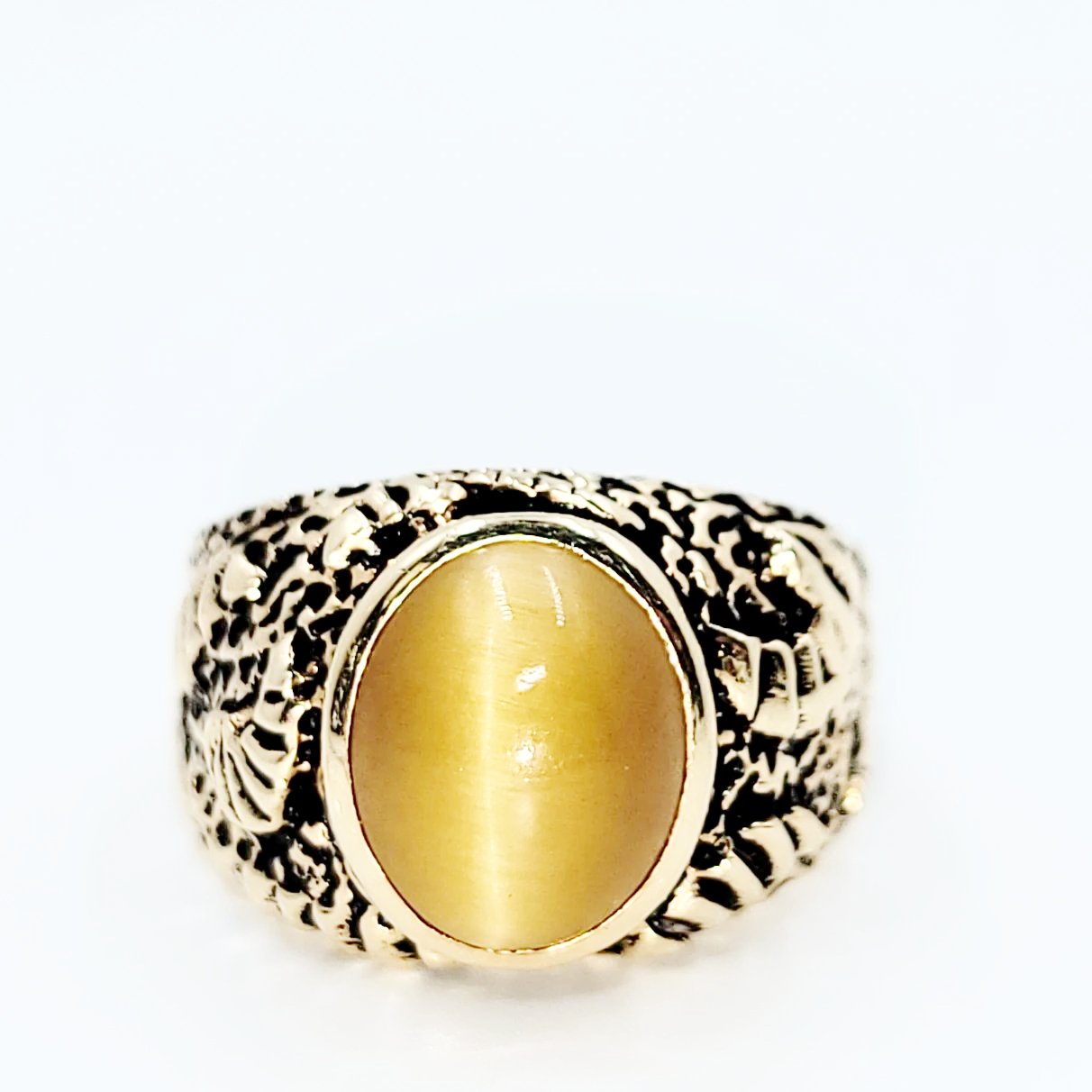 Chrysoberyl Cats Eye Ring 14kt Gold Leaf Nugget Ring - Elevated Metaphysical