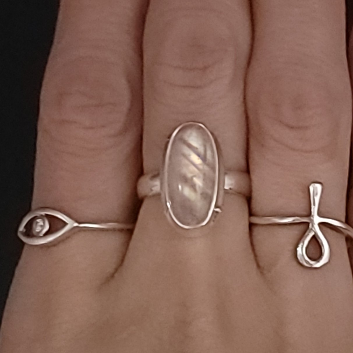 Rainbow Moonstone Ring Sterling Silver Green Orange Blue Flash - Elevated Metaphysical