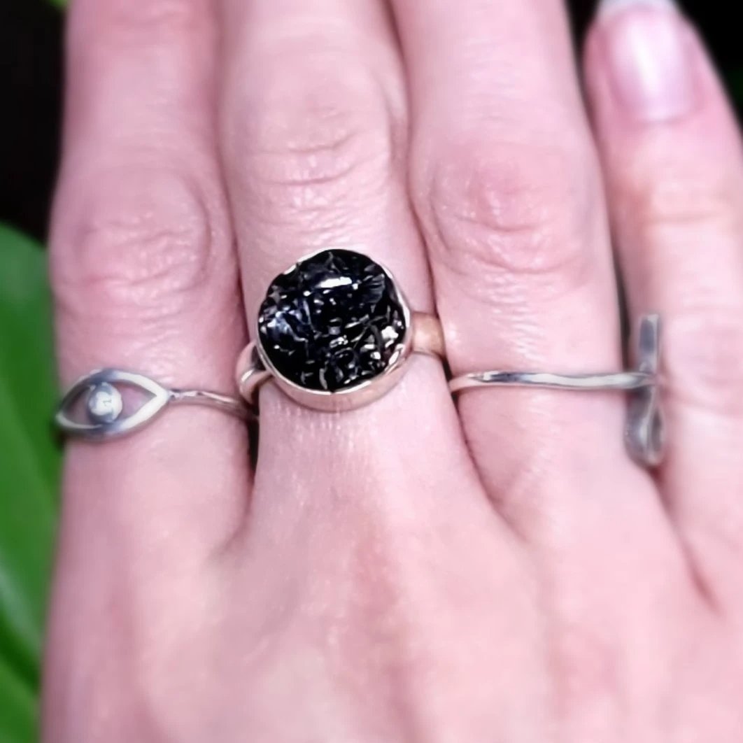 Shungite Ring Sterling Silver Rough Stone - Elevated Metaphysical