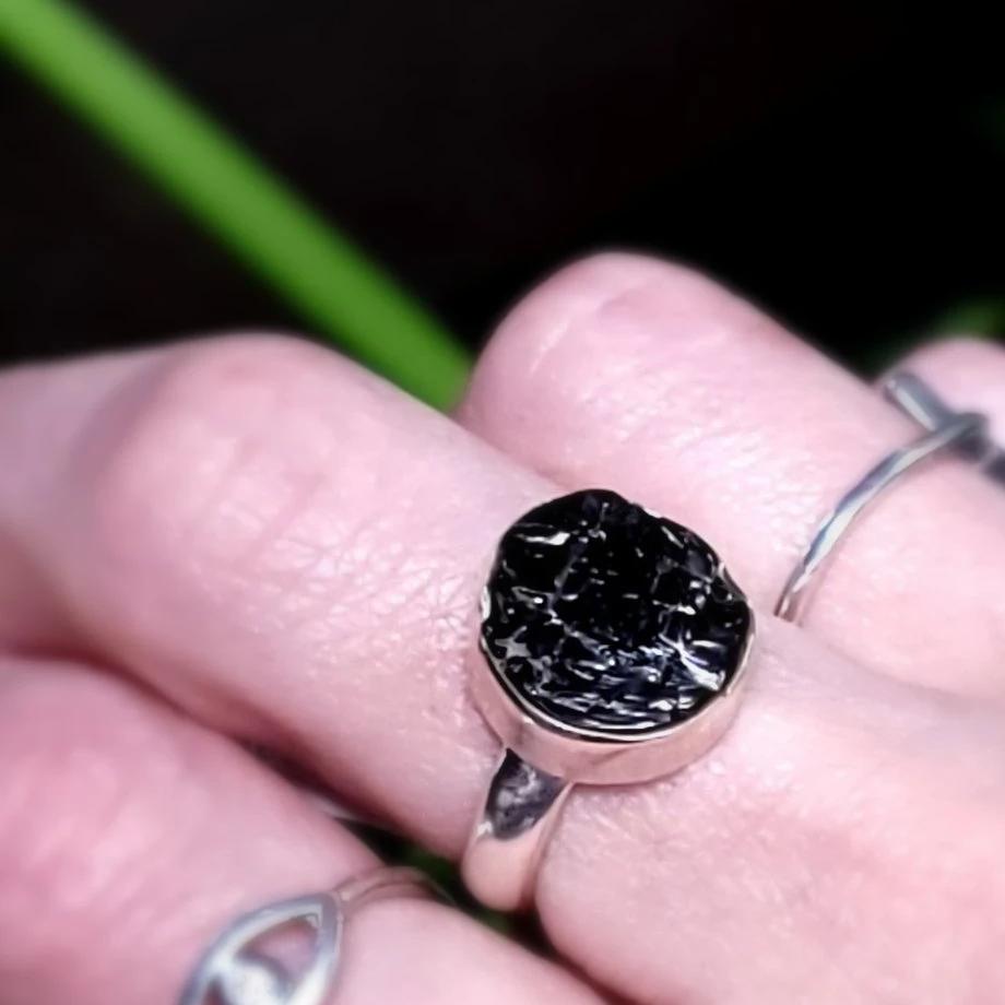 Shungite Ring Sterling Silver Rough Stone - Elevated Metaphysical