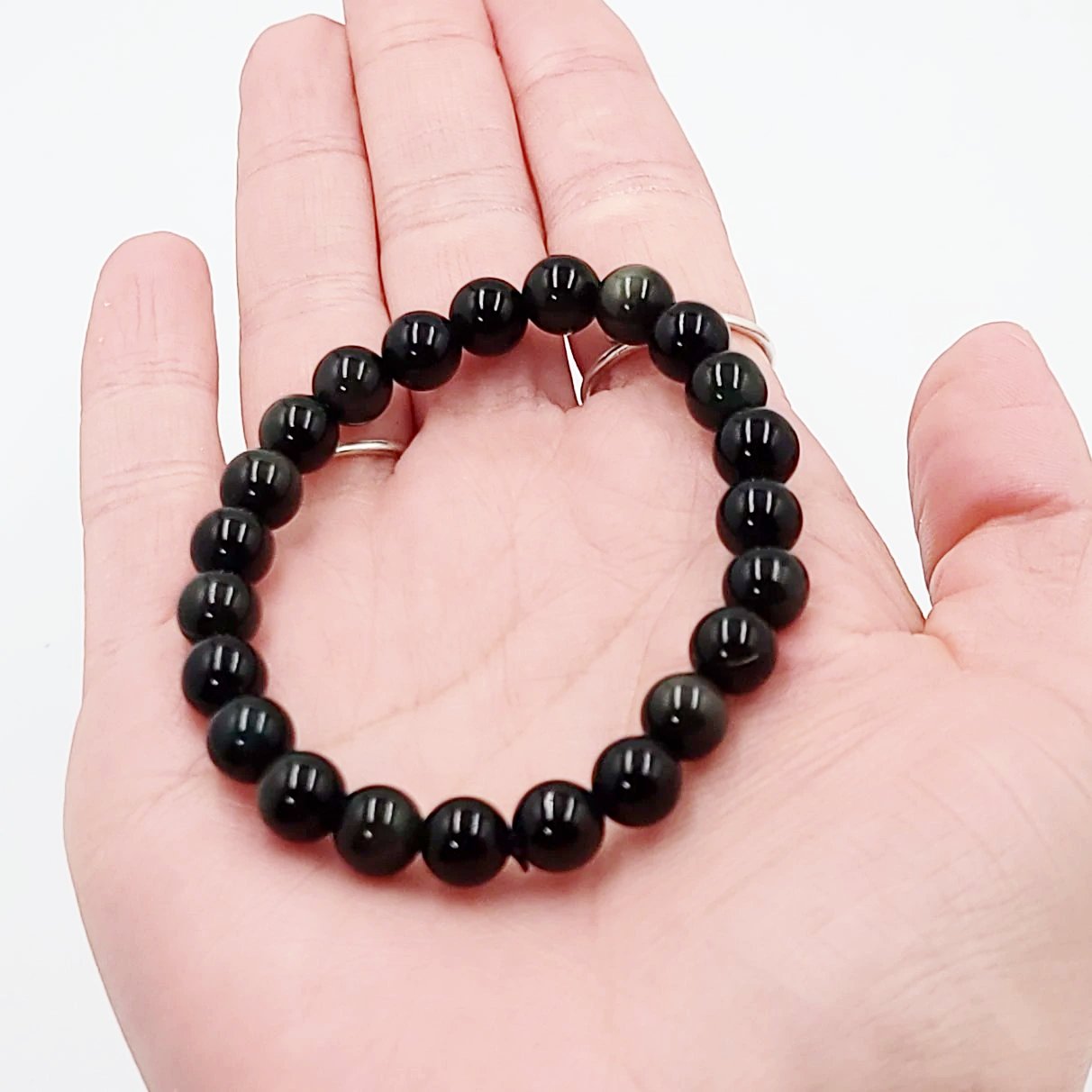 Black Obsidian Bead Bracelet 8mm