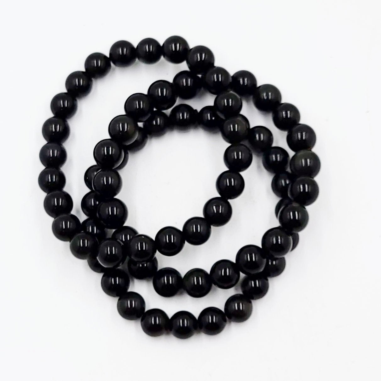 Black Obsidian Bead Bracelet 8mm