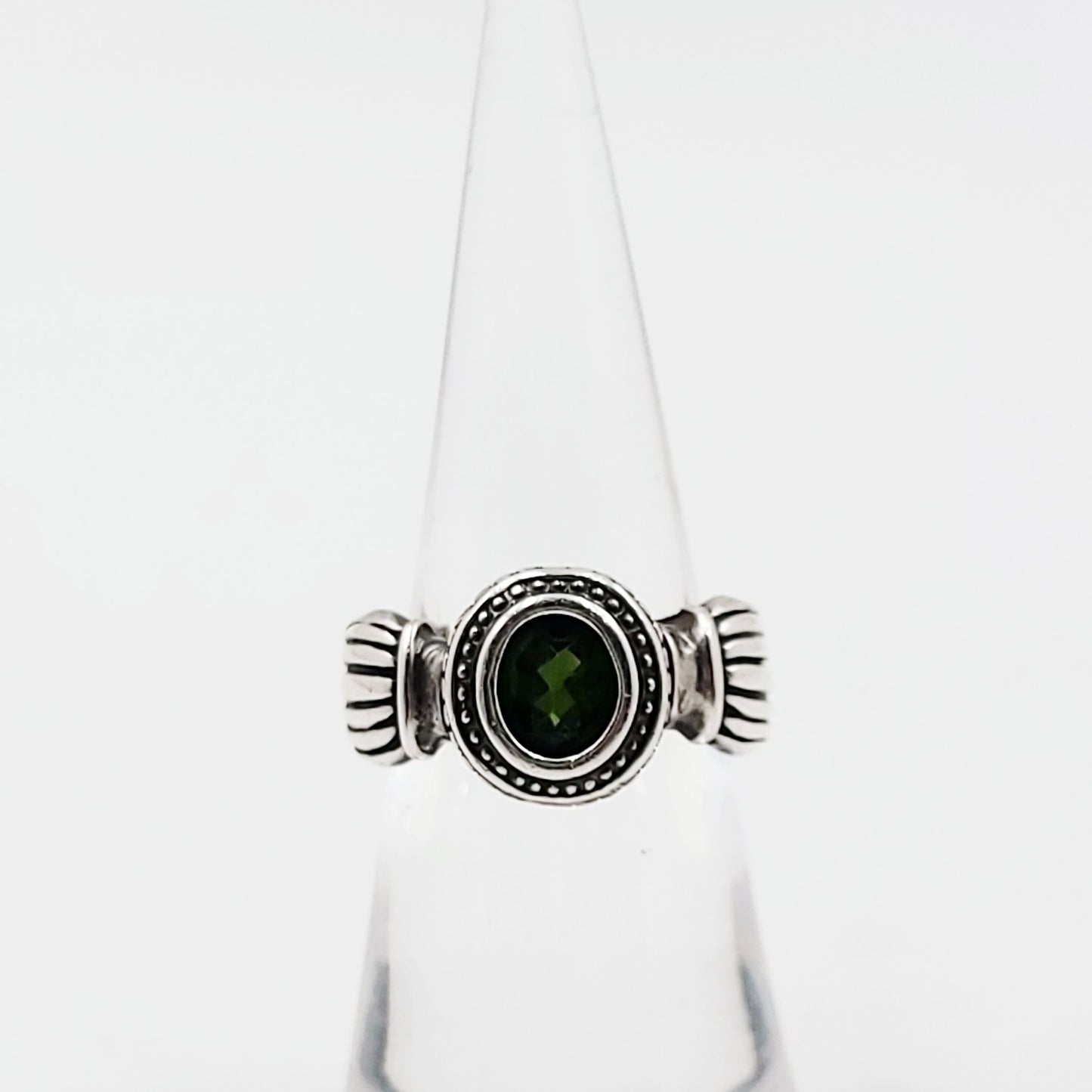 Green Tourmaline Ring Sterling Silver Band Verdelite - Elevated Metaphysical