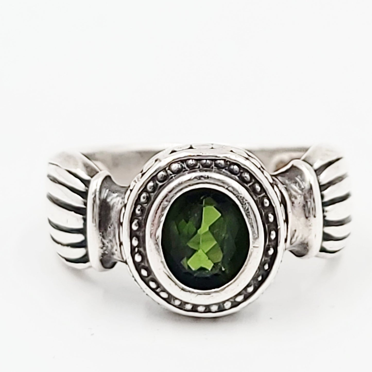 Green Tourmaline Ring Sterling Silver Band Verdelite - Elevated Metaphysical