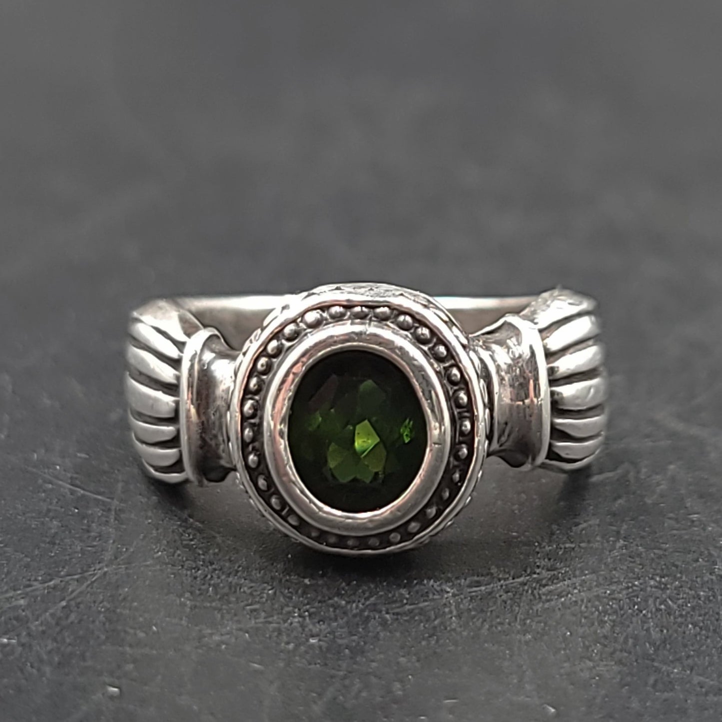 Green Tourmaline Ring Sterling Silver Band Verdelite - Elevated Metaphysical