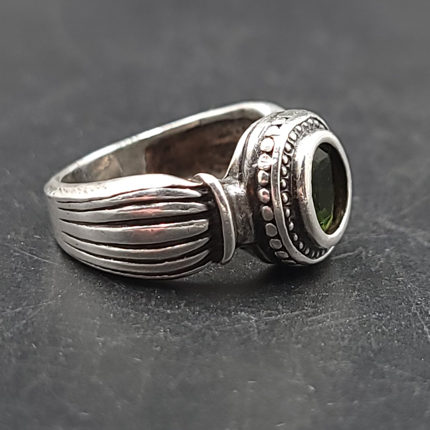 Green Tourmaline Ring Sterling Silver Band Verdelite - Elevated Metaphysical