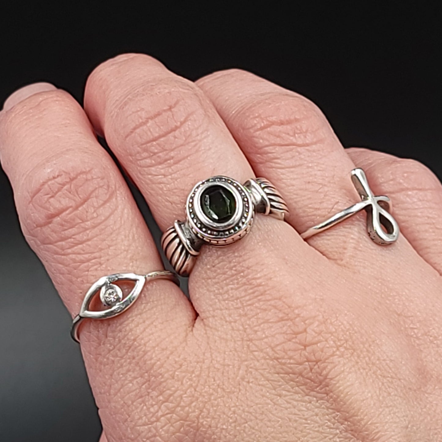 Green Tourmaline Ring Sterling Silver Band Verdelite - Elevated Metaphysical