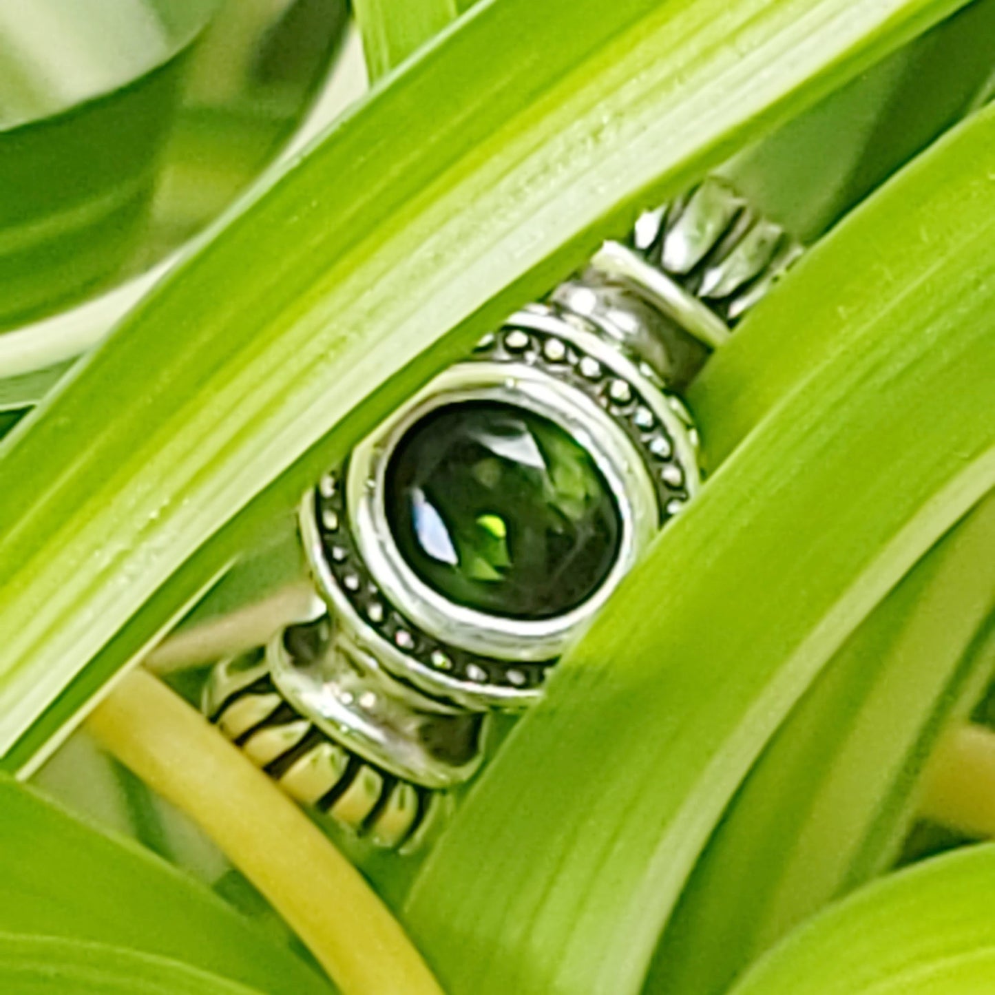 Green Tourmaline Ring Sterling Silver Band Verdelite - Elevated Metaphysical