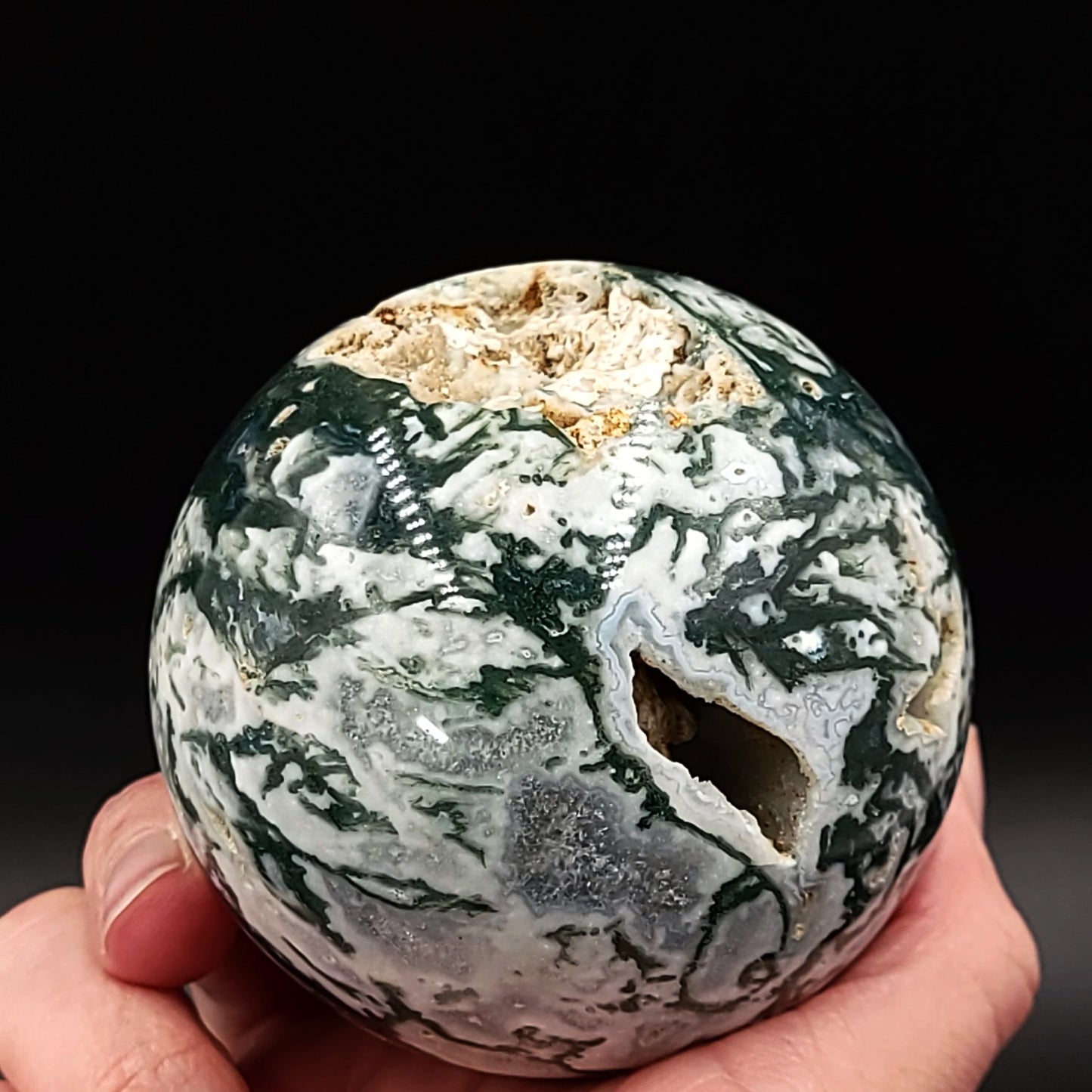 Moss Agate Sphere 3" 75mm 19.2oz 545g
