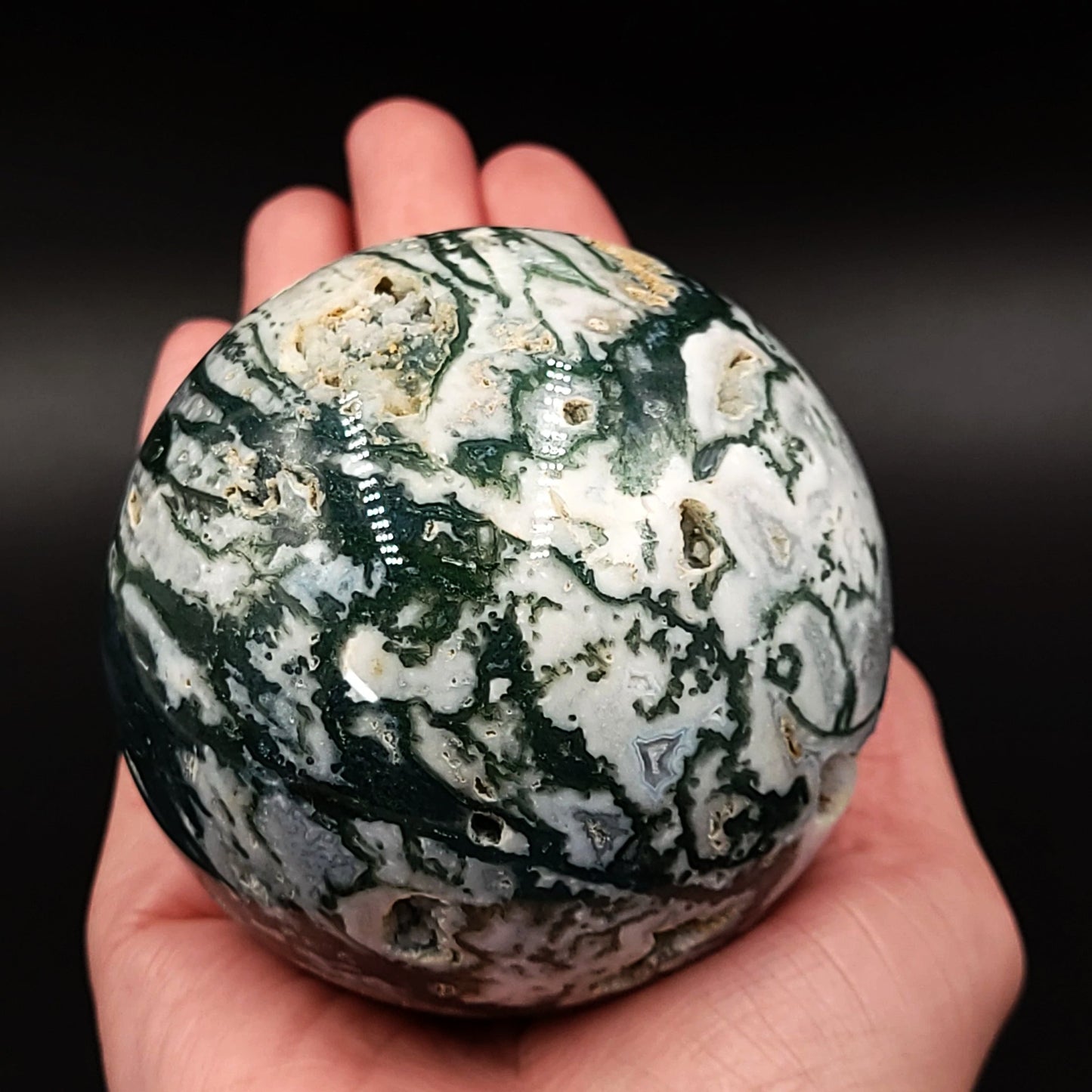 Moss Agate Sphere 3" 75mm 19.2oz 545g